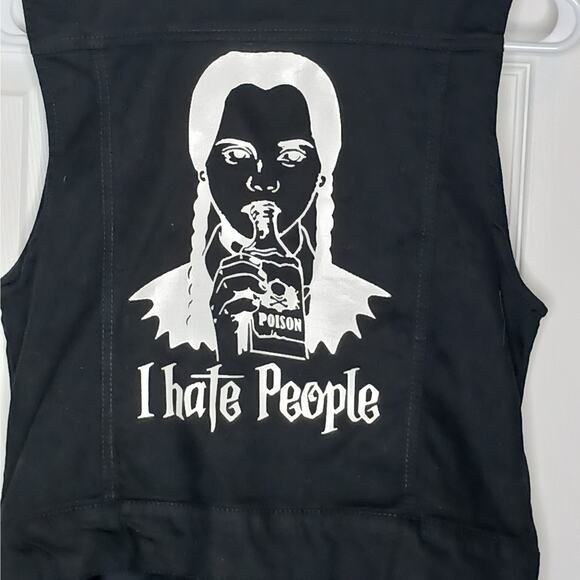 Forever 21 Wednesday Addams Black Denim Zip Up Vest NWOT - Picture 5 of 9